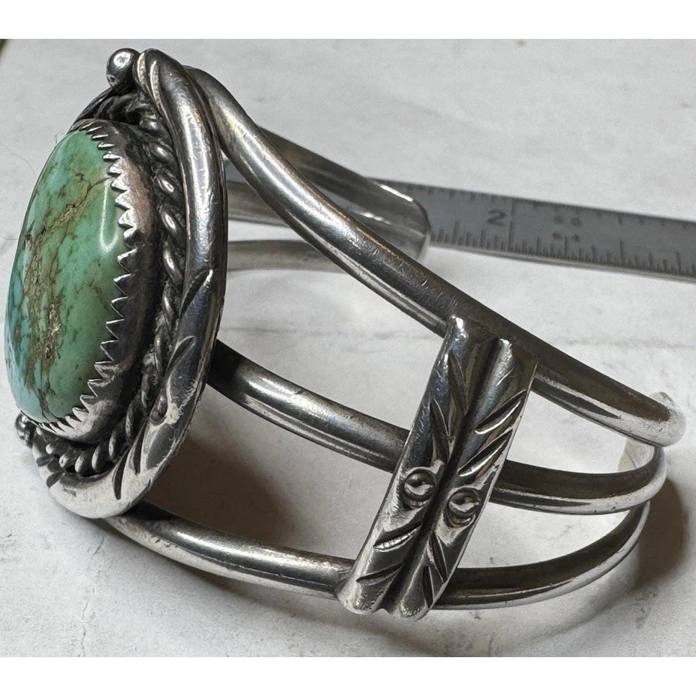 Navajo Sterling Silver Turquoise Triple Shank Cuff Bracelet Handmade 34.5g - Picture 6 of 11